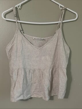 Abercrombie & Fitch Light Beige Linen-Blend Spaghetti Strap Camisole